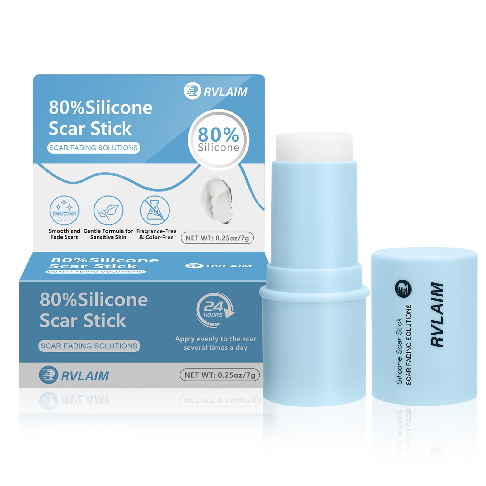 Rvlaim silicone scar stick application wand demonstrates precise coverage for scar care