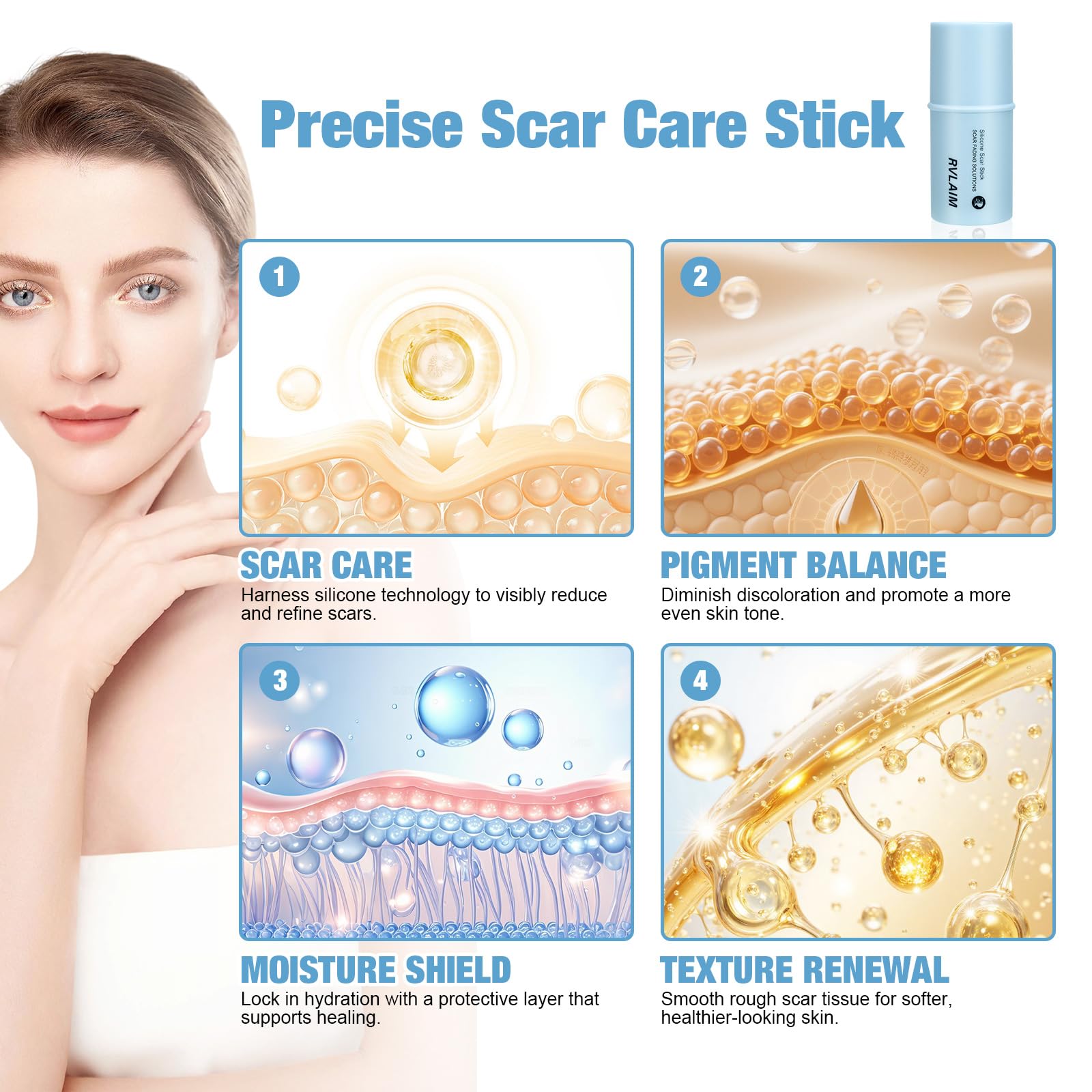 Rvlaim silicone scar stick fragrance-free formula respects sensitive skin