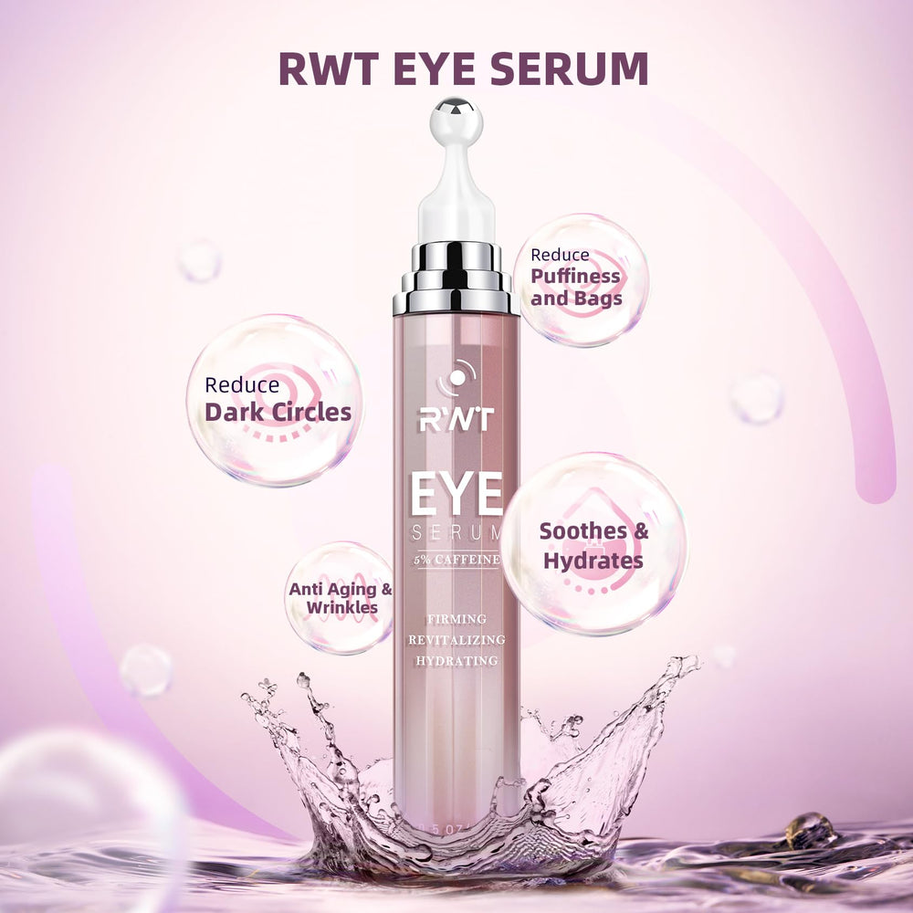 RWT under-eye serum showing 360-degree massage ball for absorption