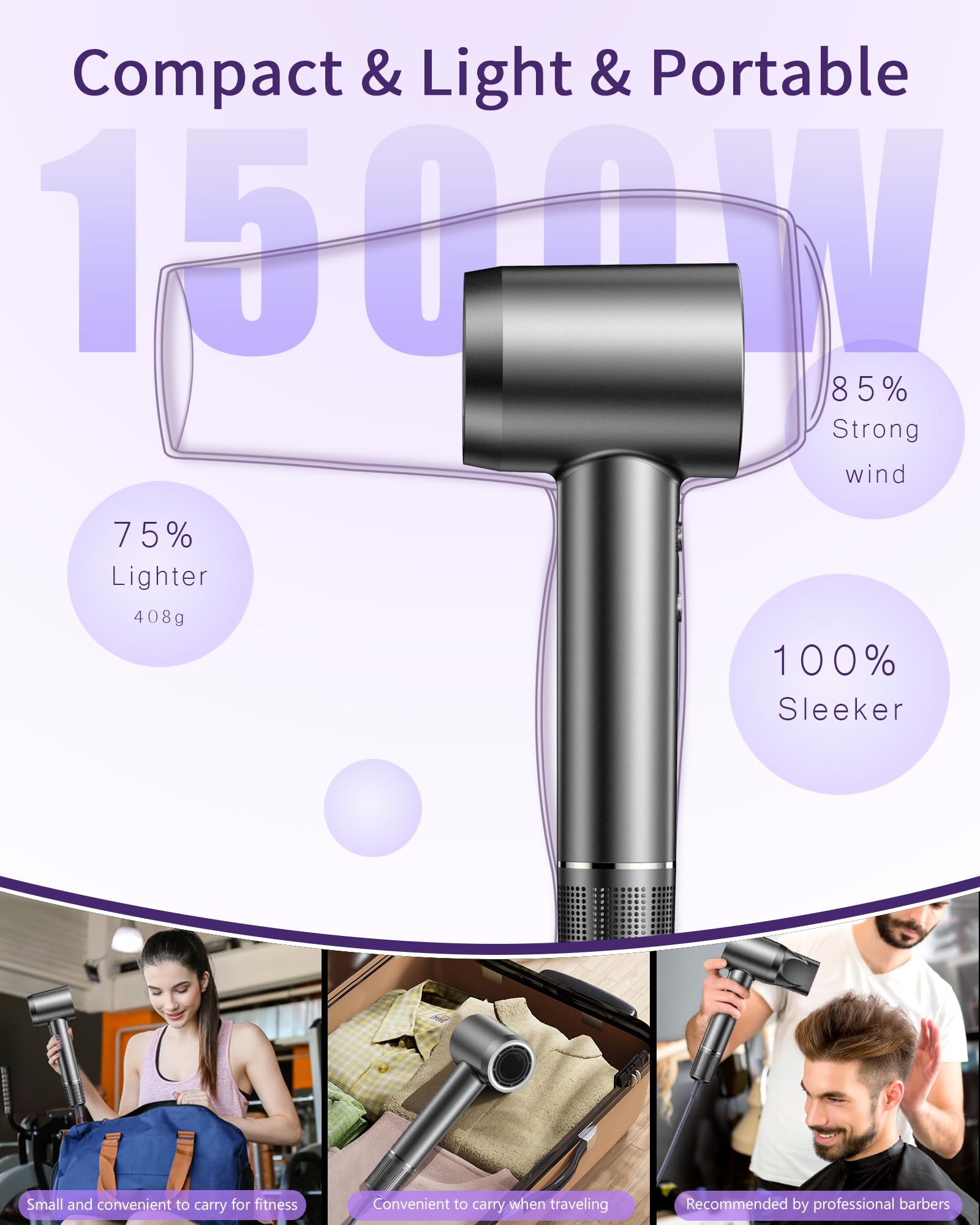 RXKJ hair dryer portable and lightweight design for travel.