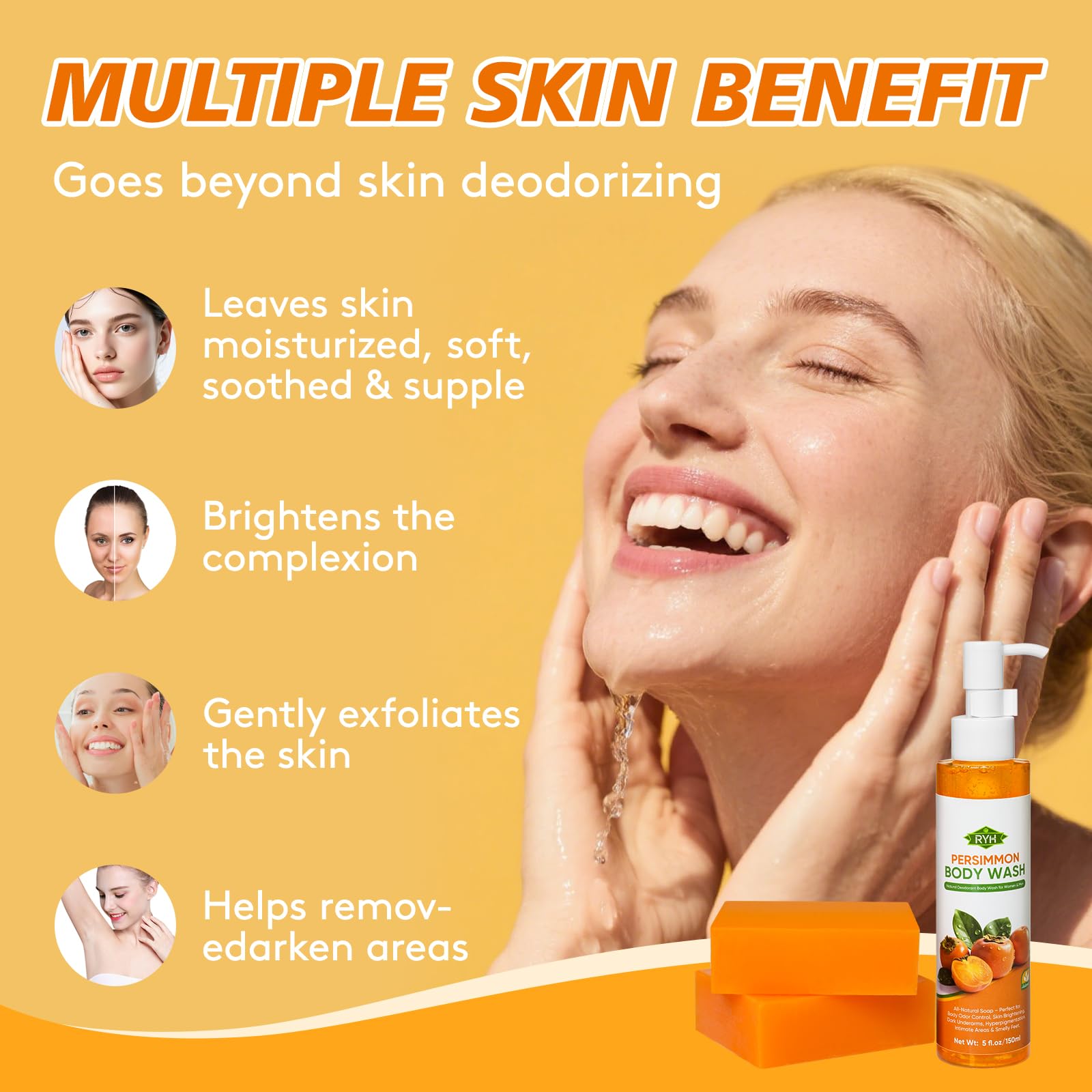 RYH Persimmon body wash bubbles signaling long-lasting freshness