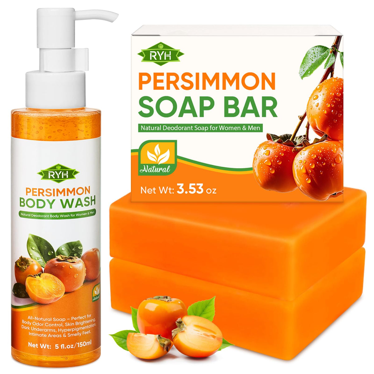 RYH Persimmon soap bar packaging emphasizes natural ingredients for odor control