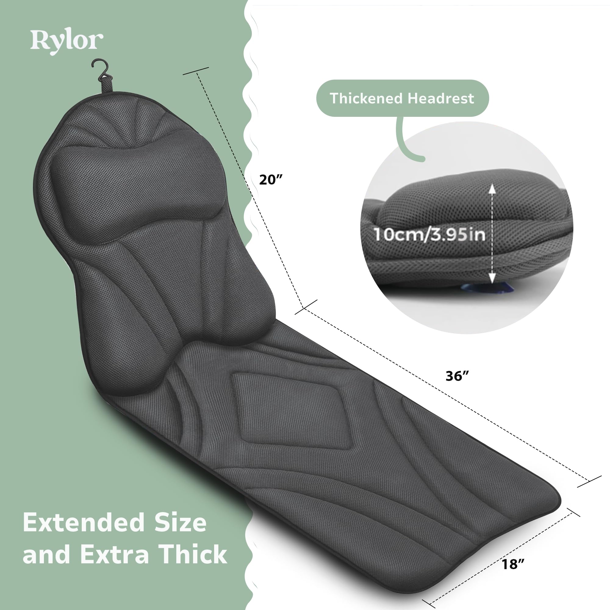 Rylor full body bath pillow 4D air mesh emphasizes quick-dry breathability
