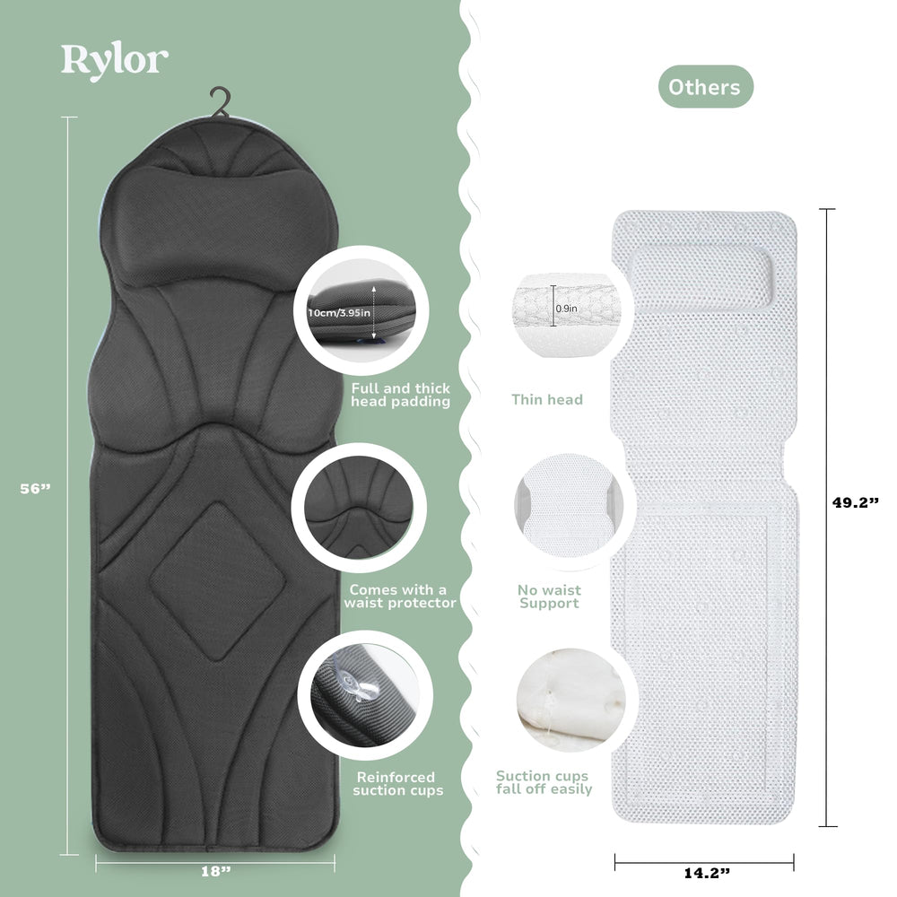 Rylor full body bath pillow ergonomic neck support highlights contoured comfort