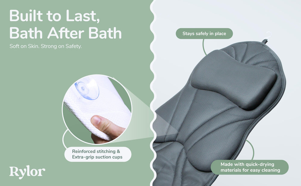 Rylor full body bath pillow fits standard and oversized tubs for versatility