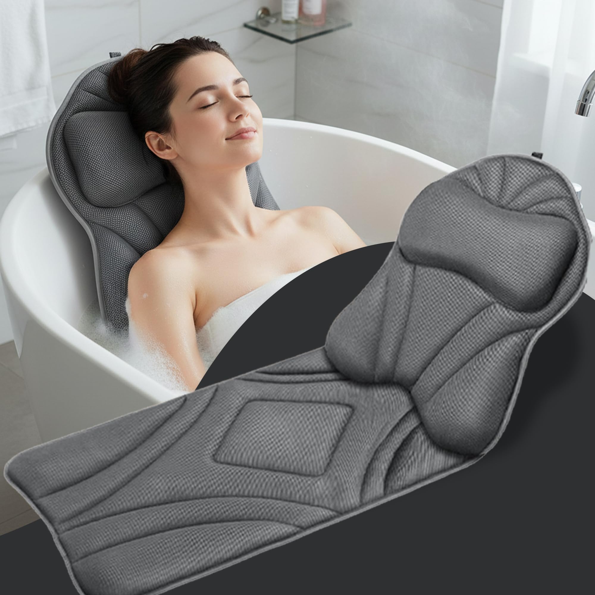Rylor full body bath pillow packaging in gray shows premium gift-ready presentation