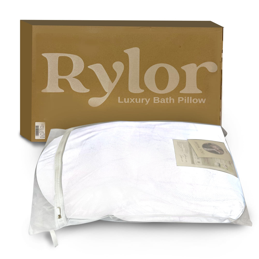 Rylor bath pillow long design doubles as a relaxing foot rest.