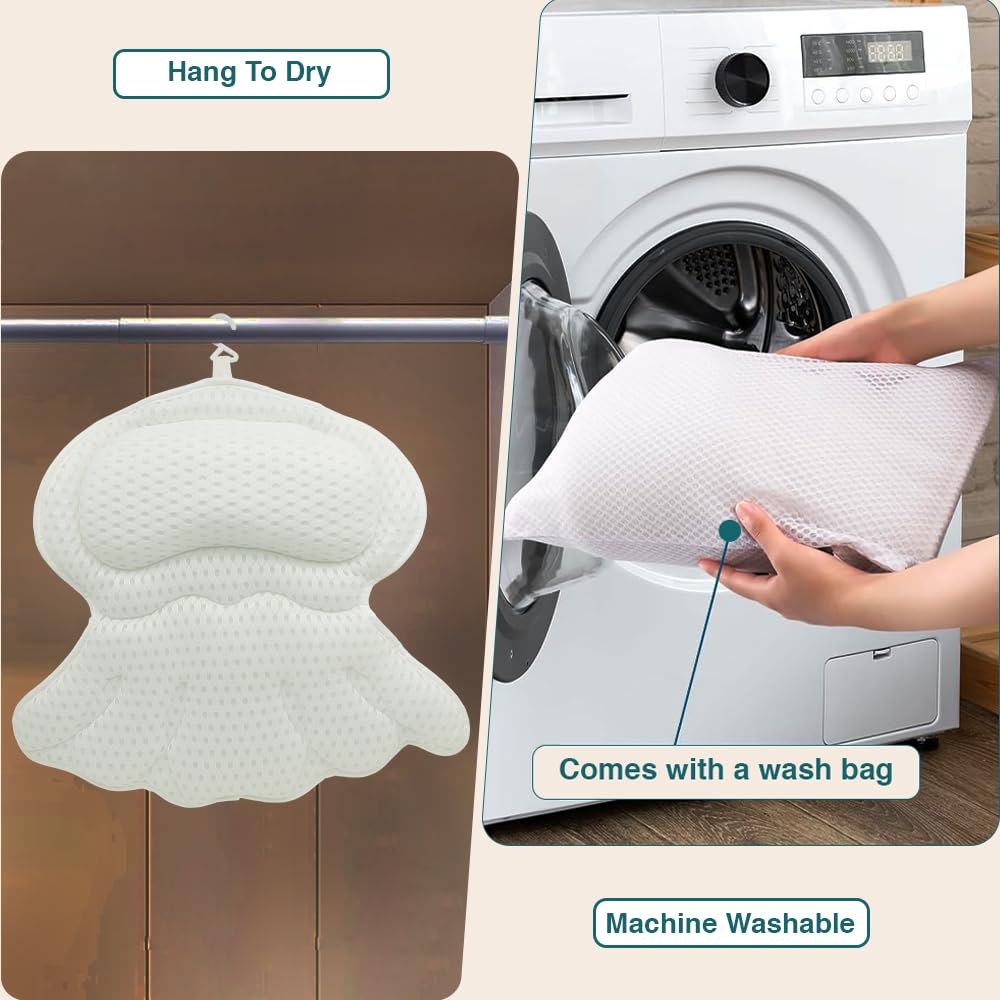 RYNEX bath pillow in use demonstrates ergonomic support and comfort.
