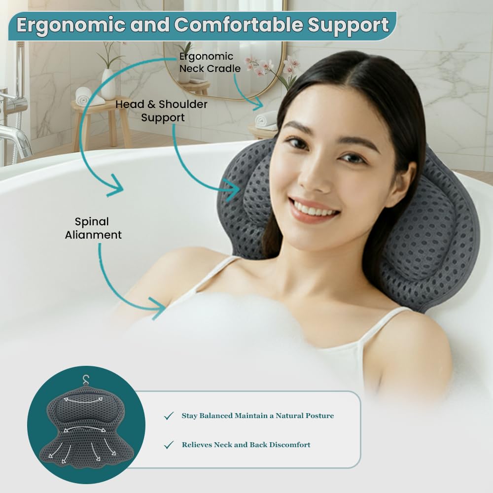 RYNEX bath pillow soft-fabric delivers plush, skin-friendly comfort.