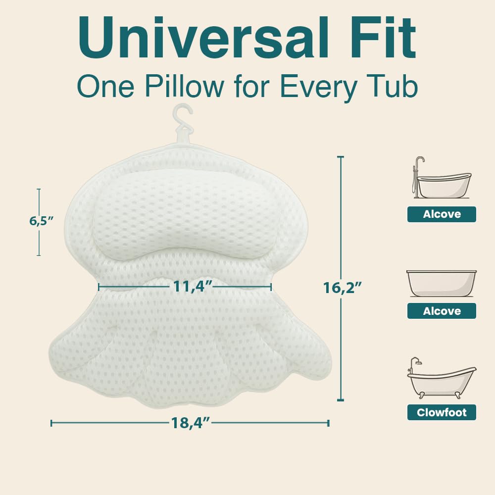 RYNEX bath pillow suction cups securely grip tub surfaces for stable relaxation.