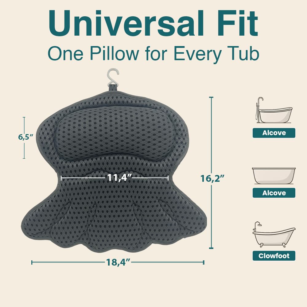 RYNEX bath pillow suction-cups provide secure grip on tub surfaces.