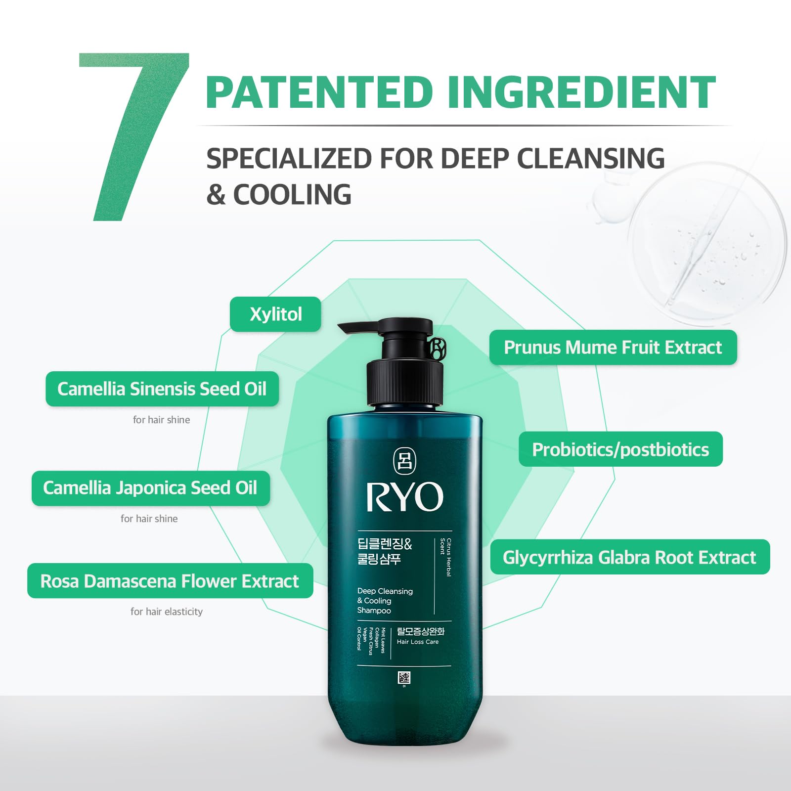 Korean ginseng and caffeine ingredients powering energizing scalp care in RYO formula.