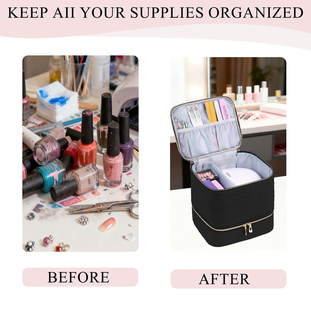 RZMAYIS nail art tools in top section for efficient manicure setup.