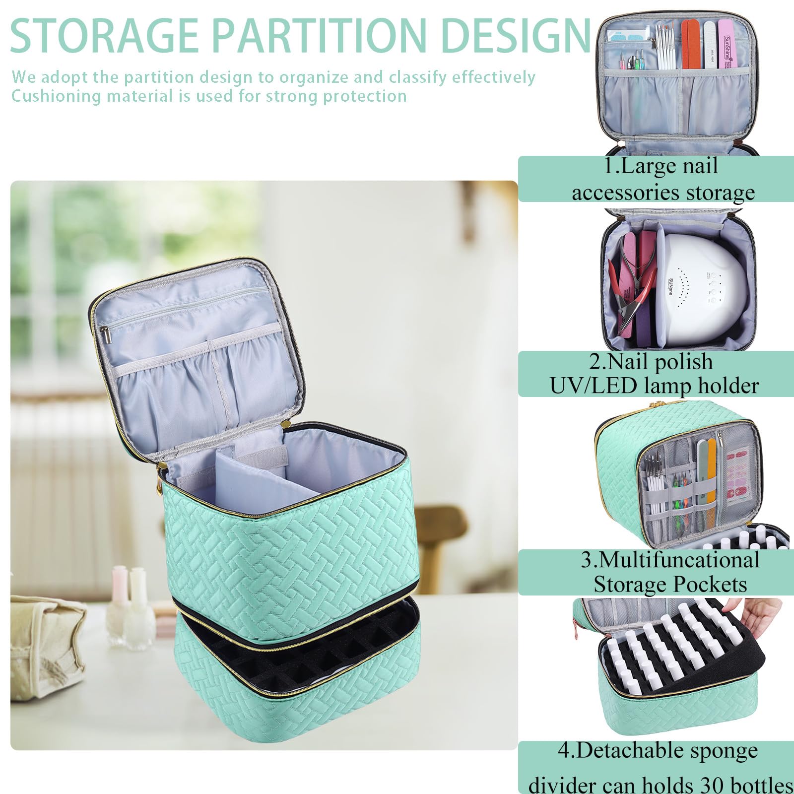 RZMAYIS nail polish organizer bottom compartment keeps bottles upright during travel