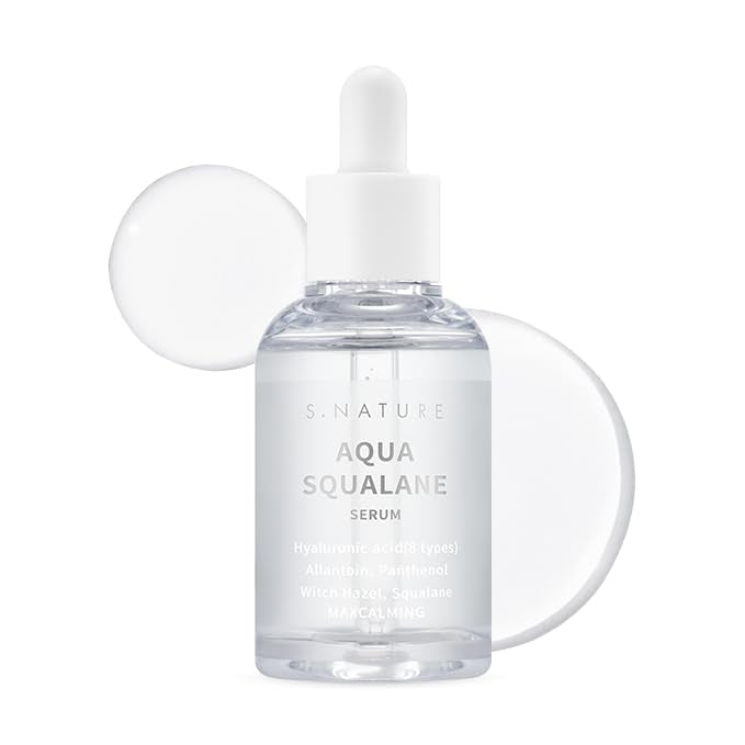S.NATURE Aqua Squalane Serum bottle front, hydrating for all skin types.