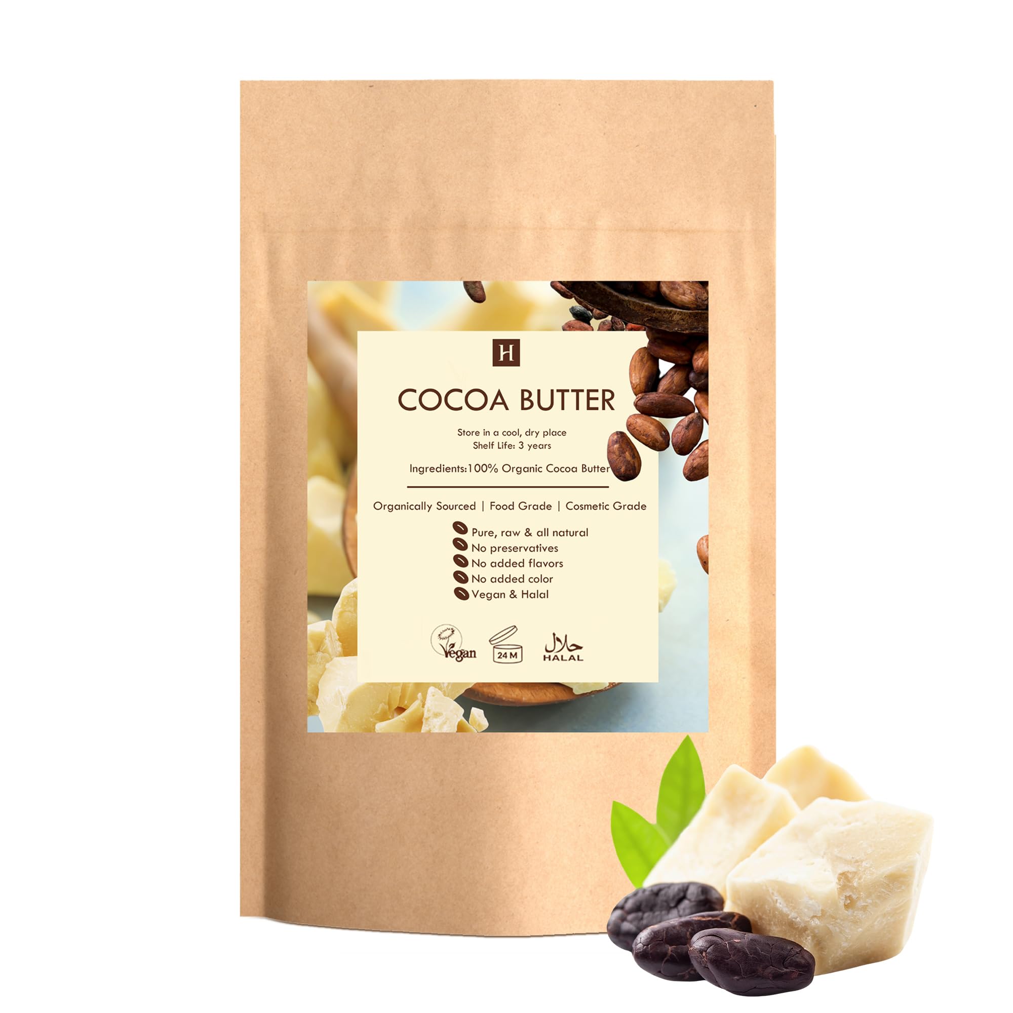 SaaQin Cocoa Butter chunks in resealable bag for easy storage and usage
