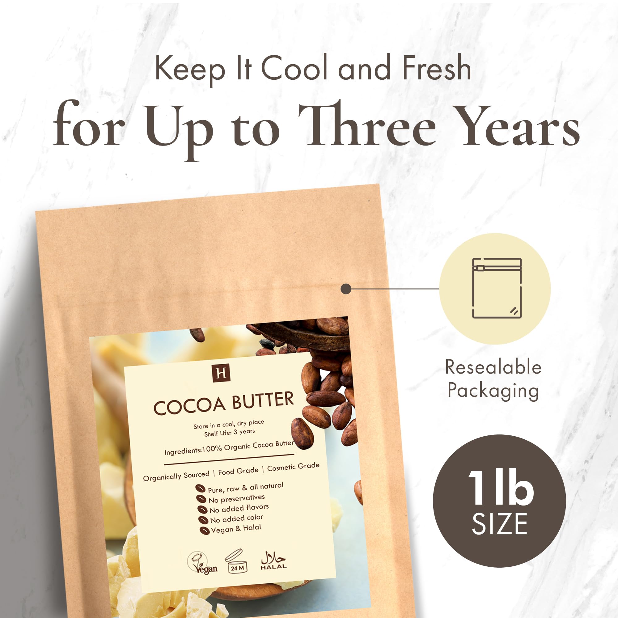 SaaQin Cocoa Butter vegan non-GMO label indicating clean sourcing