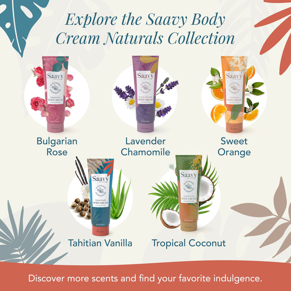 Saavy Naturals hydration for dry skin with Tahitian vanilla aroma.