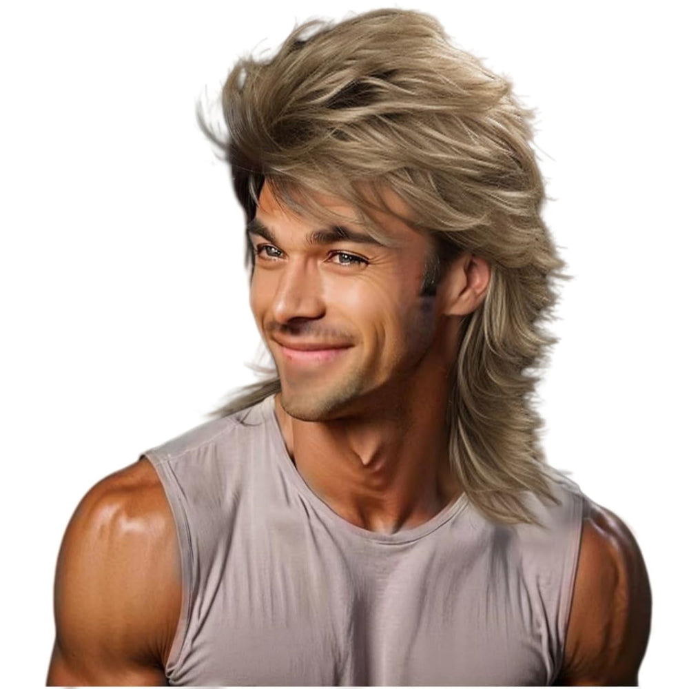 Sabosi mullet wig blonde front view showing soft heat resistant fibers for a natural retro look