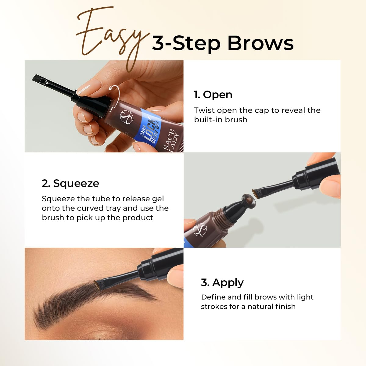 SACE LADY all-day hold maintains subtle brow definition for long days.