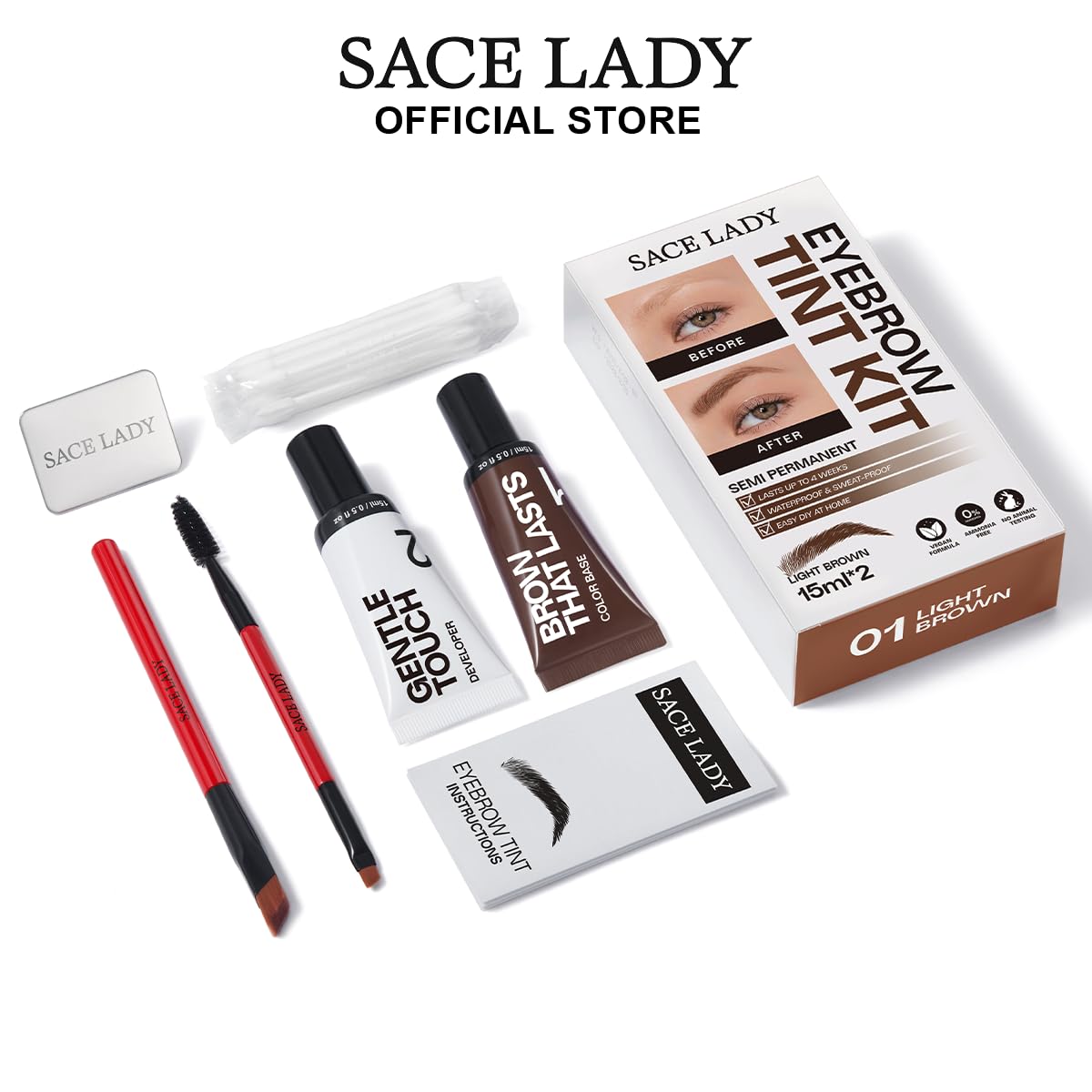SACE LADY kit steps guide for easy at-home brow styling