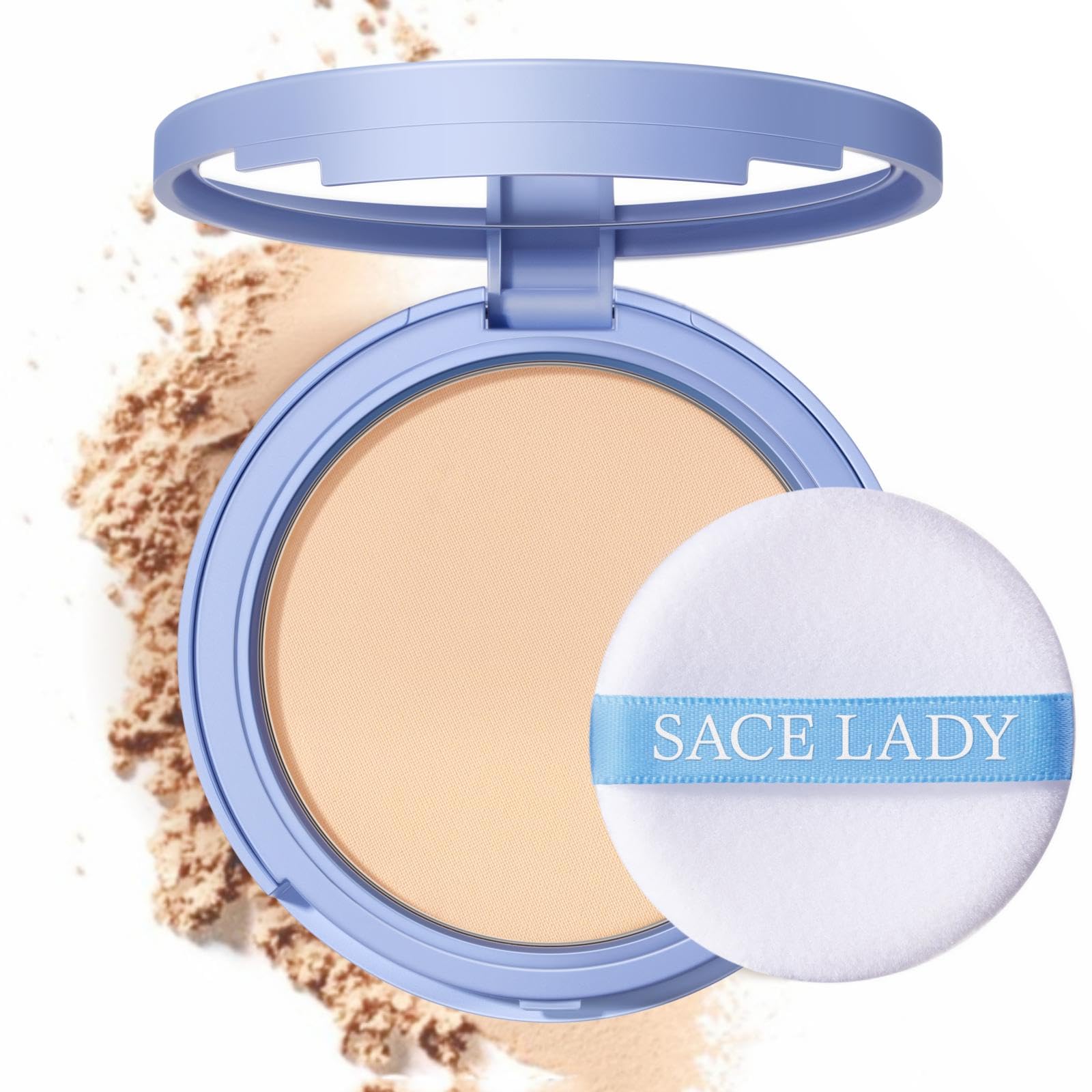 SACE LADY face powder compact front view showing matte finish and shine control.