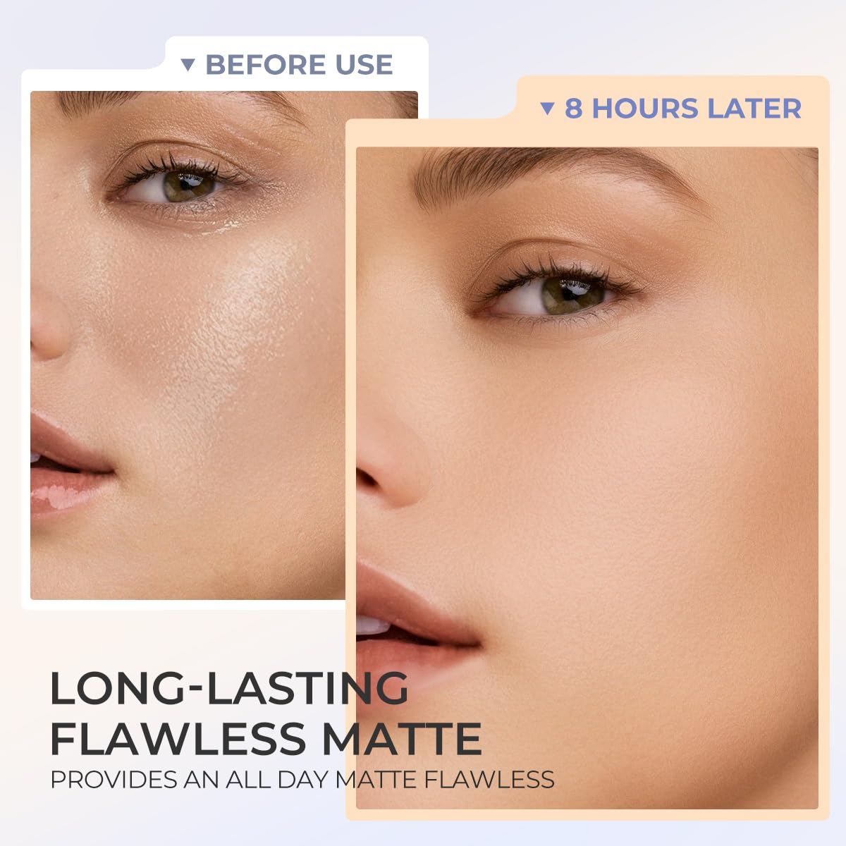 SACE LADY setting powder swatch demonstrates buildable coverage and minimized pores.
