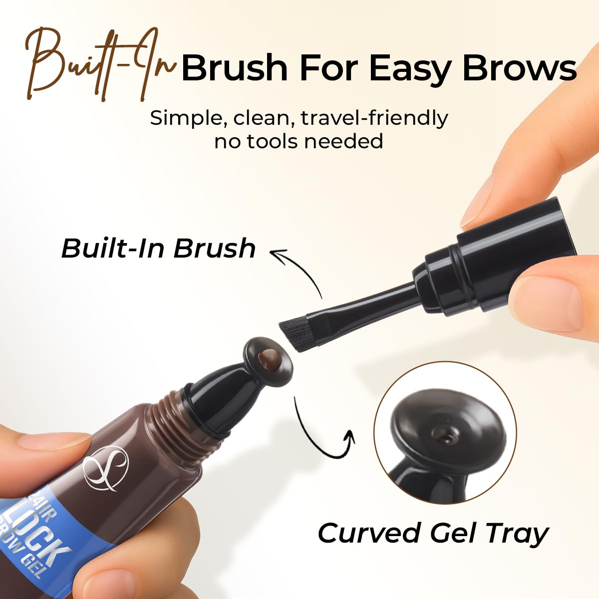 Travel-friendly brow gel compact for on-the-go touch-ups with SACE LADY.