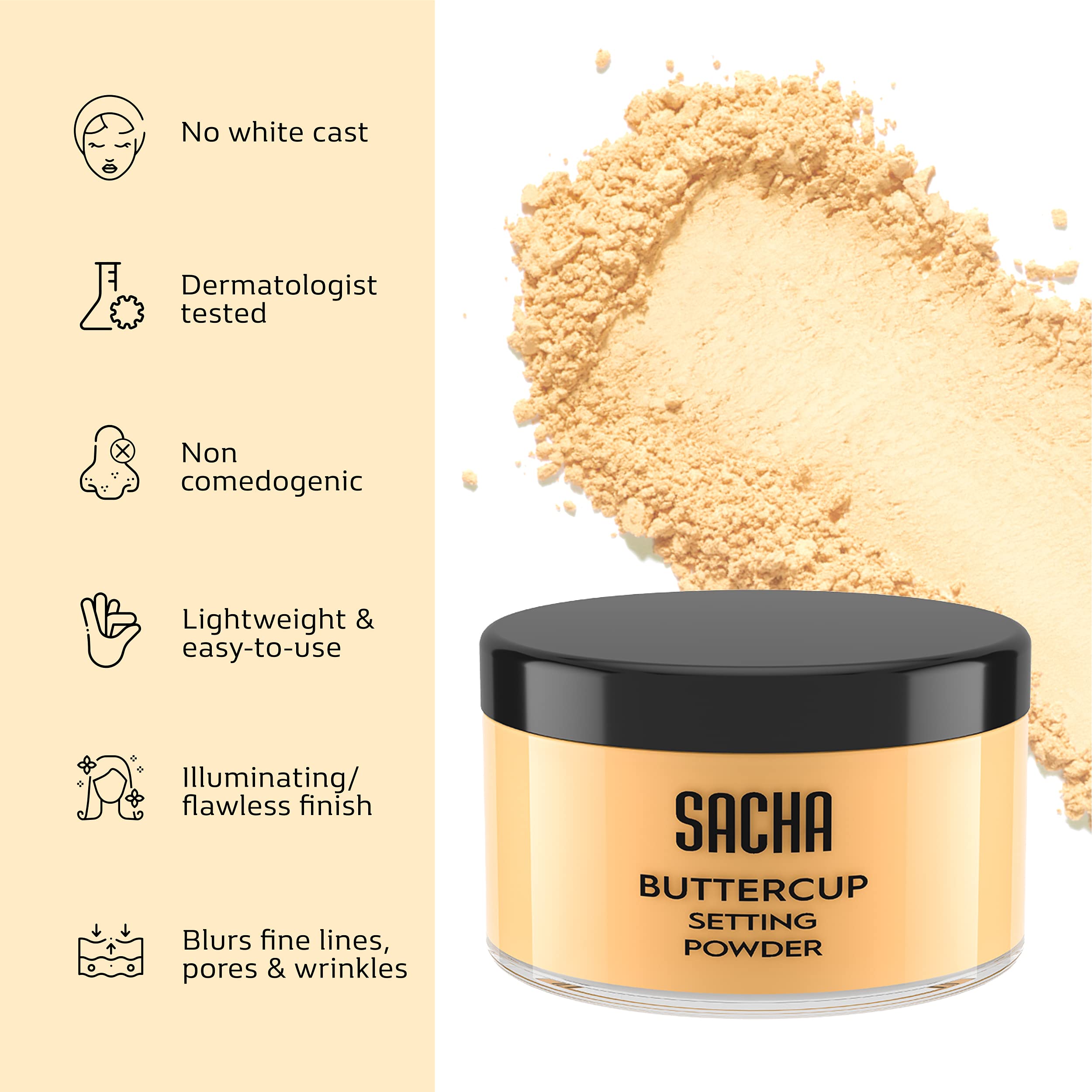 Sacha Buttercup Rosé shade application hints at versatile tone for varied complexions.
