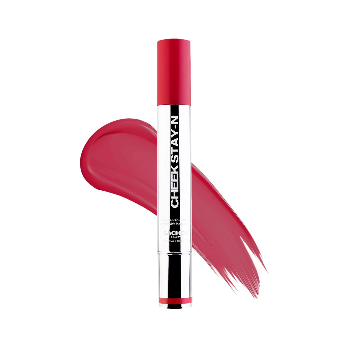 Sacheu Cheek STAY-N liquid blush twist-dispense shown for precise on-the-go color.