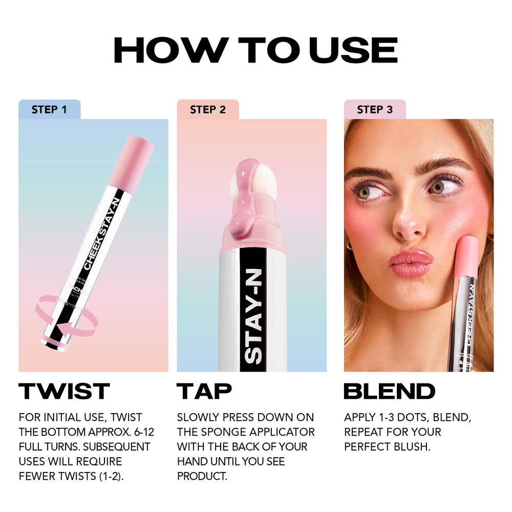 Sacheu Cheek STAY-N under-foundation shot demonstrates versatile base compatibility