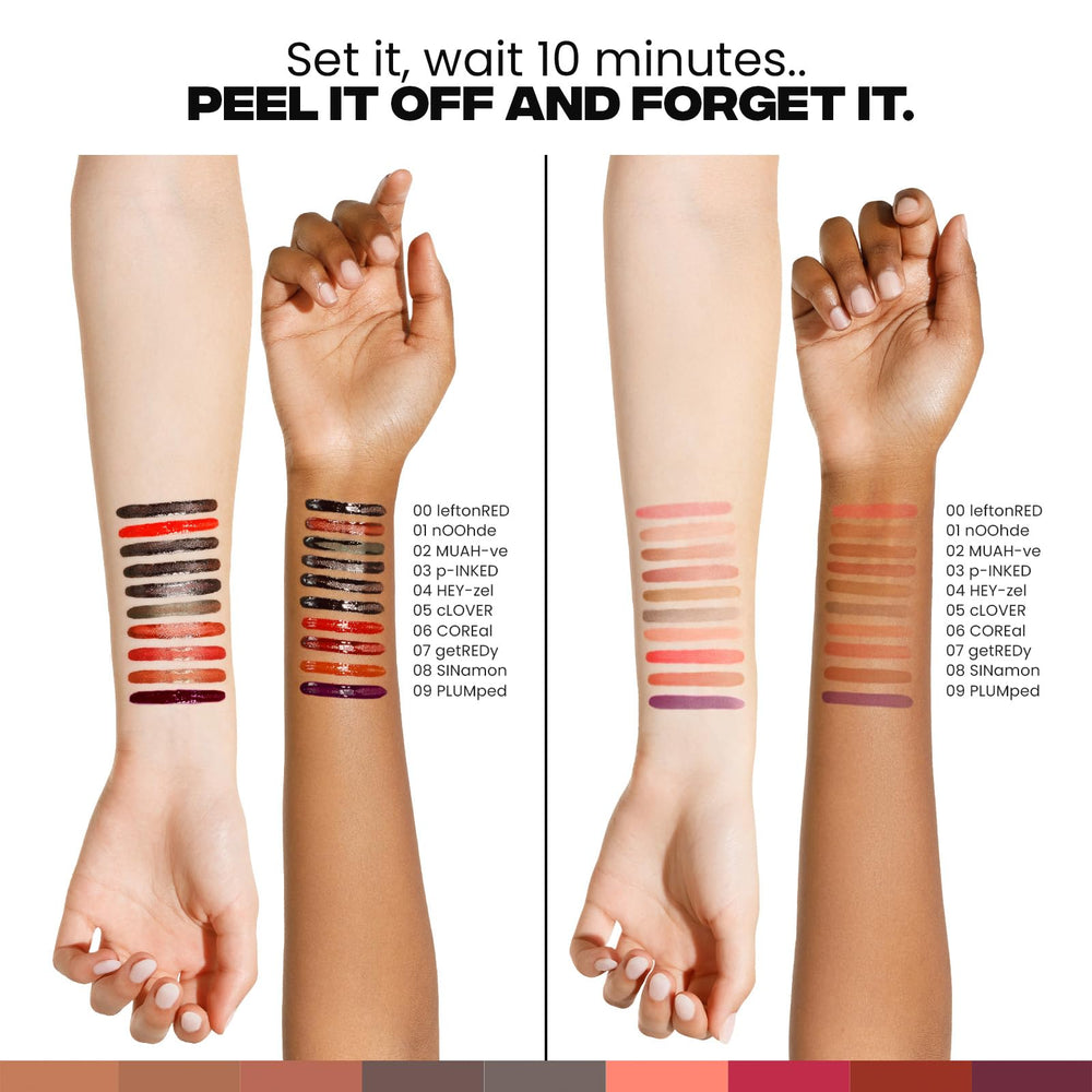 Sacheu Lip Liner STAY-N five-shades palette swatch on skin for shade range.