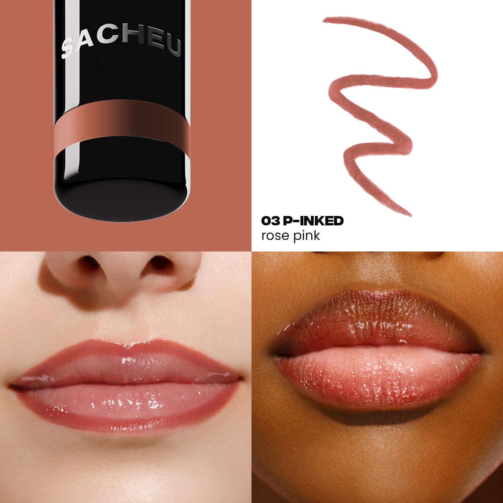 Sacheu Lip Liner STAY-N long-wear lip color close-up on lips.