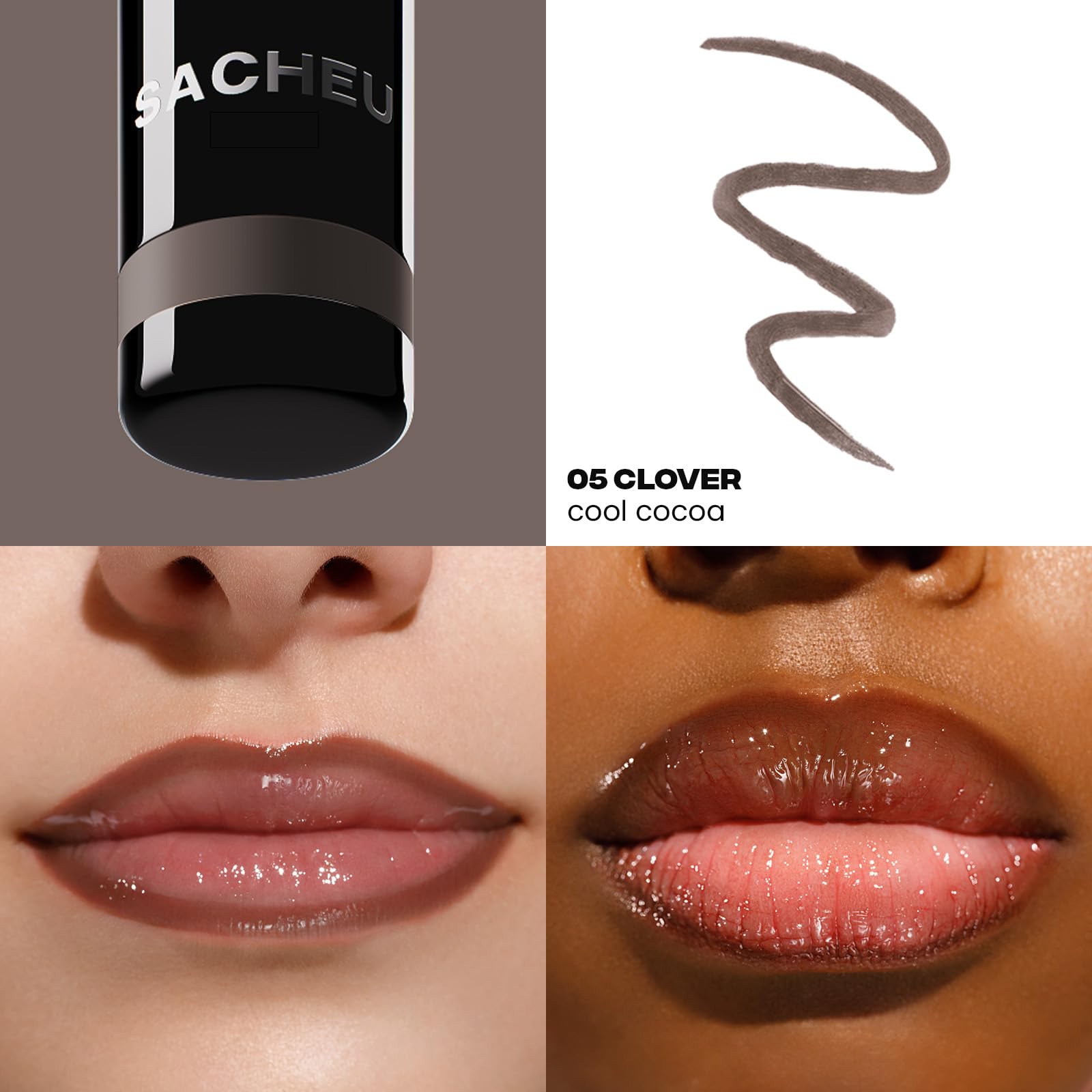 Sacheu Lip Liner STAY-N lip swatch on lips demonstrating precise line and shade.