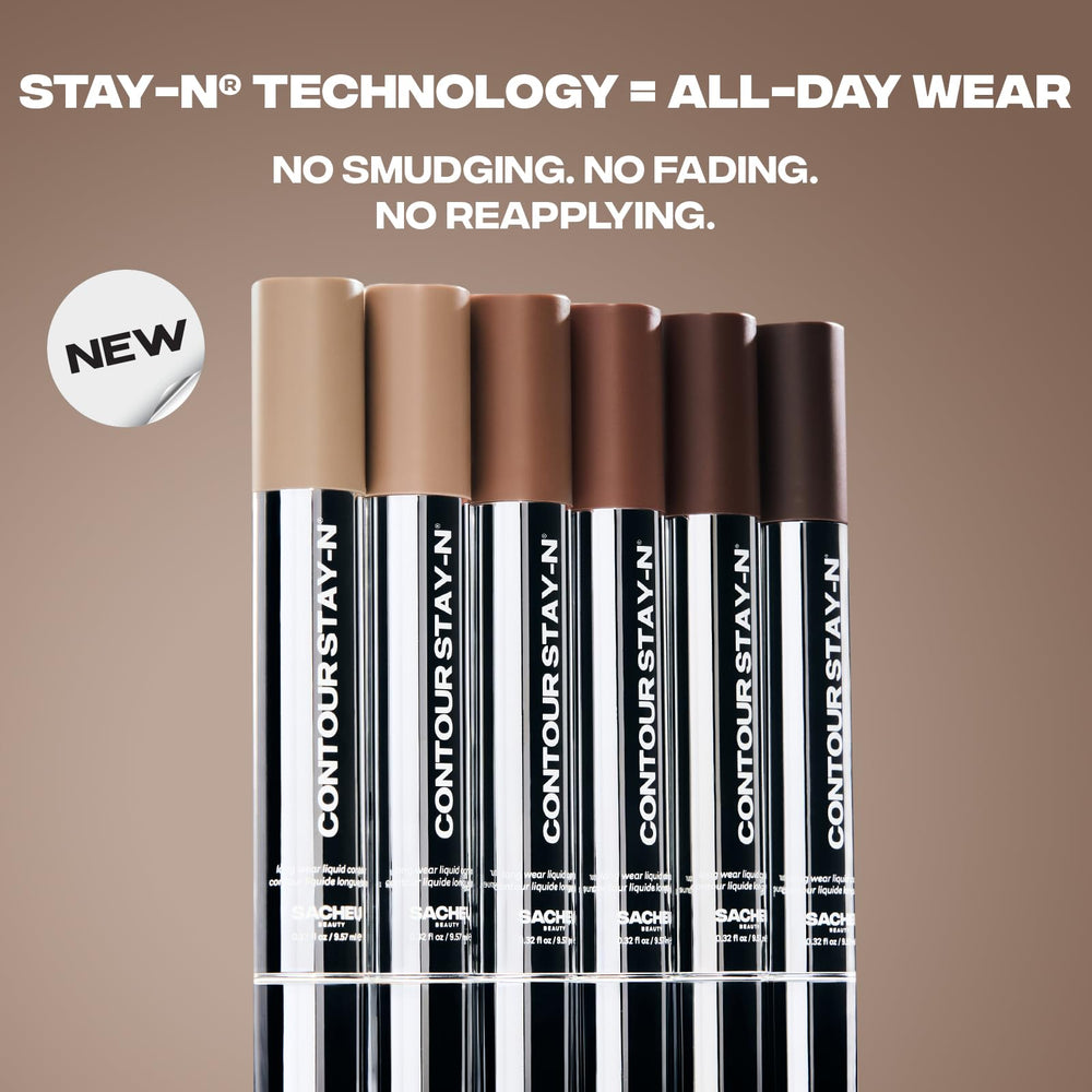 Sacheu Stay-N product image emphasizes vegan collagen and squalane ingredients.