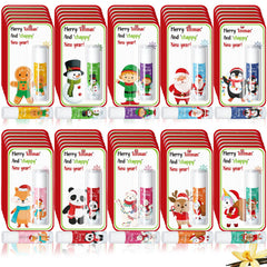 Sacubee Christmas lip balm 80-pack packaging closeup for bulk gifts and party favors.