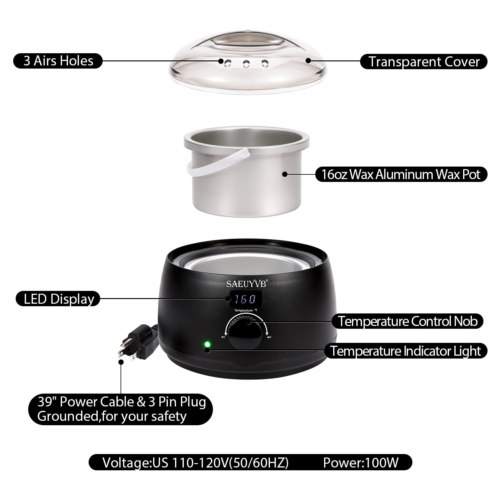 SAEUYVB wax warmer with digital display enables precise temperature control.