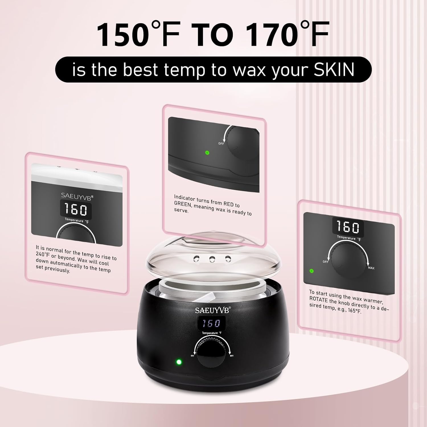 SAEUYVB anti-slip feet stabilize the wax warmer on countertops.
