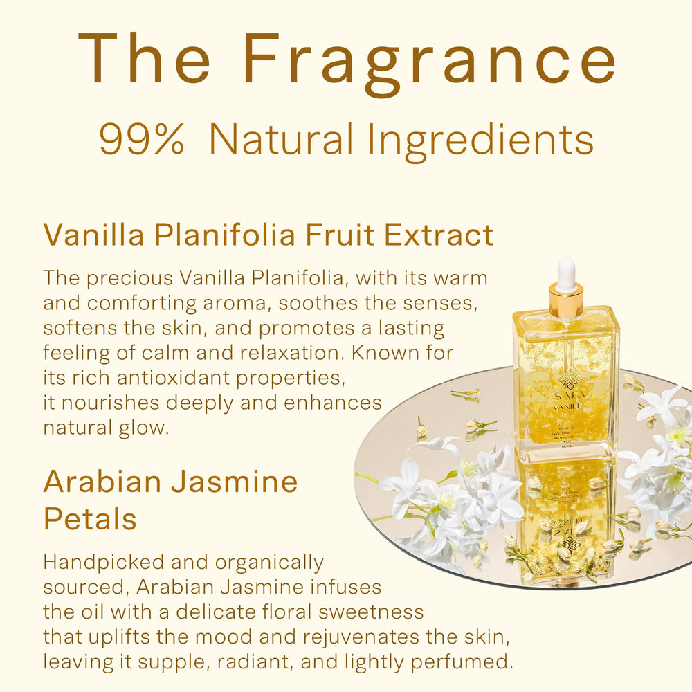 SAFA Vanillé Oil jasmine petals close-up showing calming floral infusion for senses.