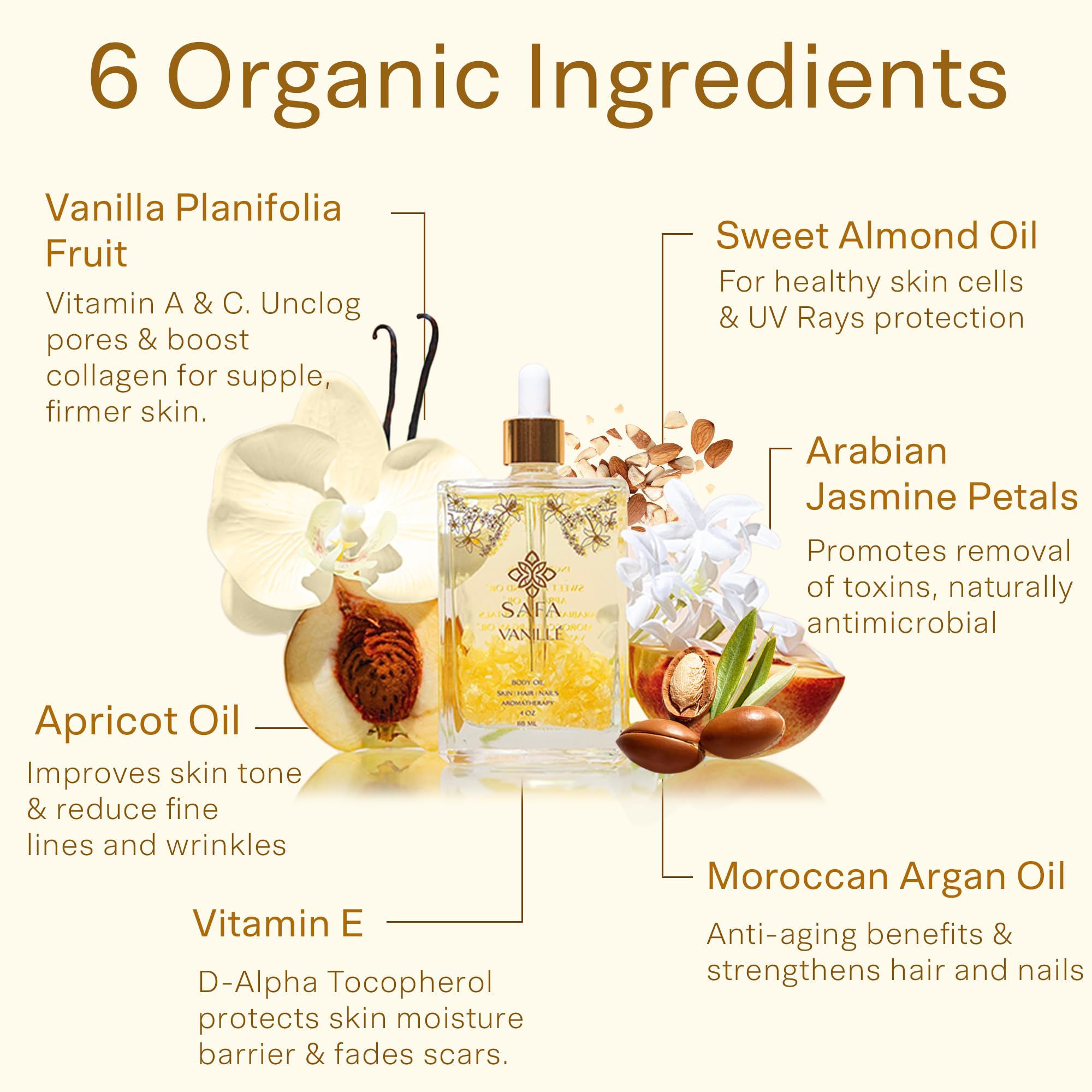 SAFA Vanillé Oil texture swirl demonstrating rich, non-greasy skin absorption.