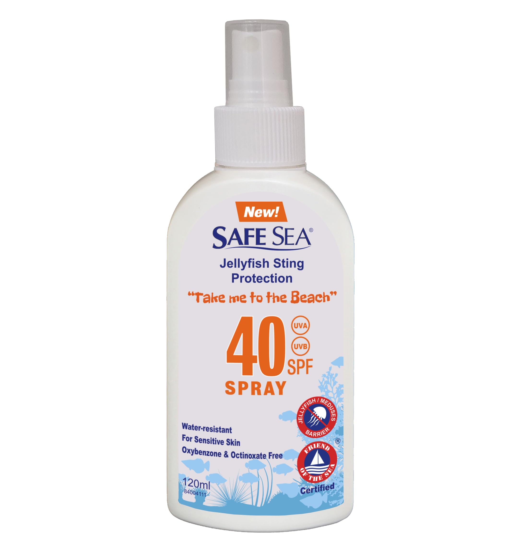 Safe Sea sunscreen spray front view for sting protection on beach days
