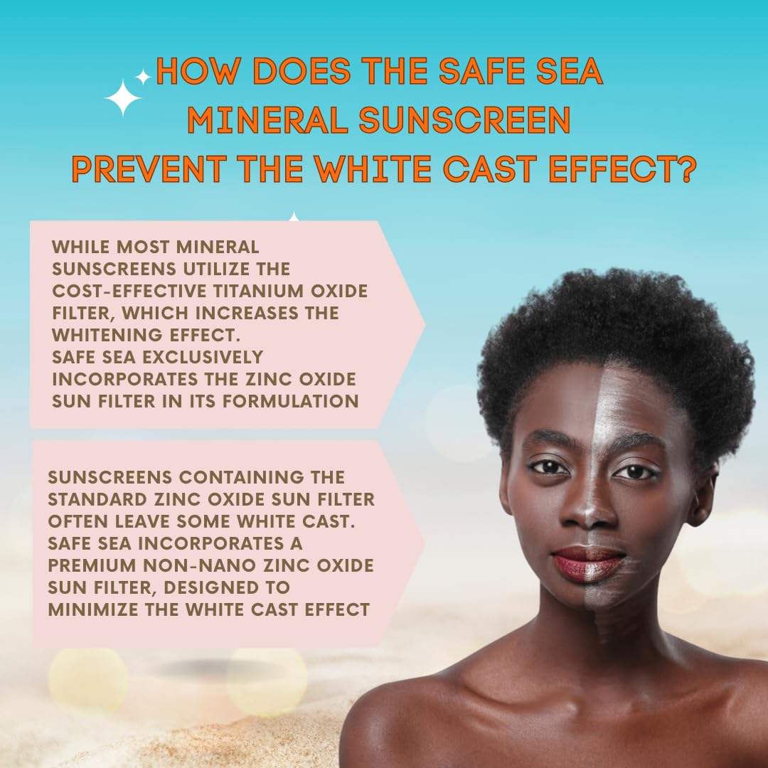 Safe Sea sunscreen on face and body with clear, even coverage