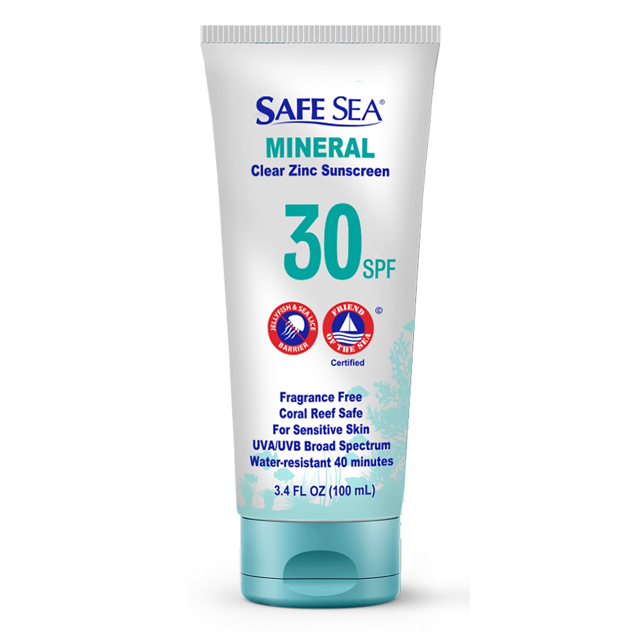 Safe Sea sunscreen bottle front view showing reef-safe protection