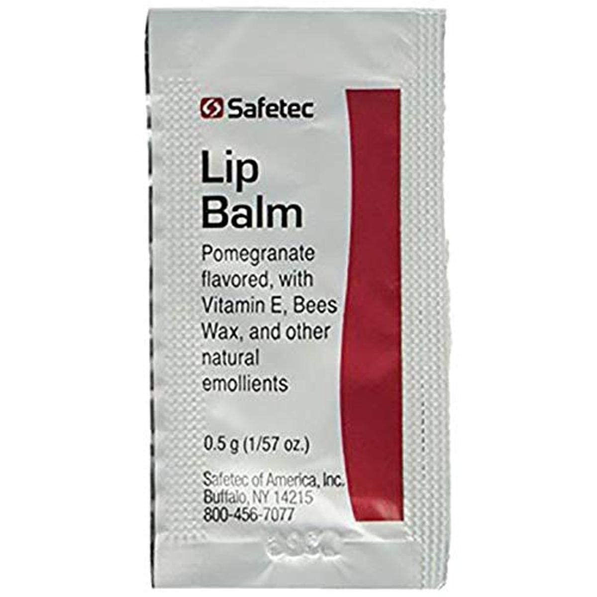 Safetec Lip Balm Pomegranate ingredients panel highlights simple, skin-friendly formula.