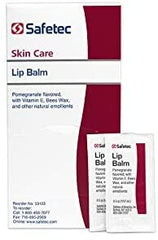 Safetec Lip Balm Pomegranate packaging front highlights bulk 144-count value.