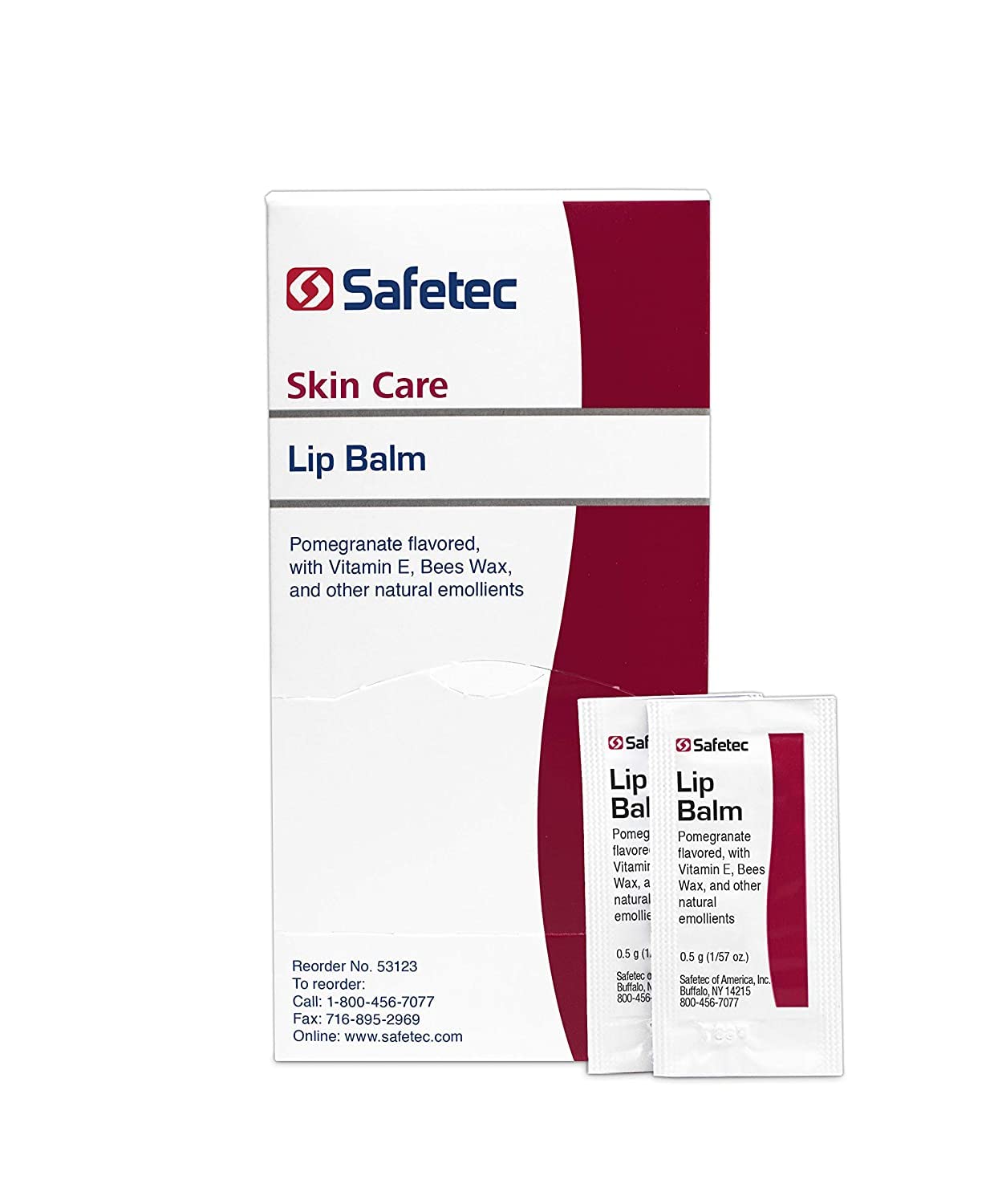 Safetec Lip Balm Pomegranate scent swatch hints at fruity, refreshing flavor.