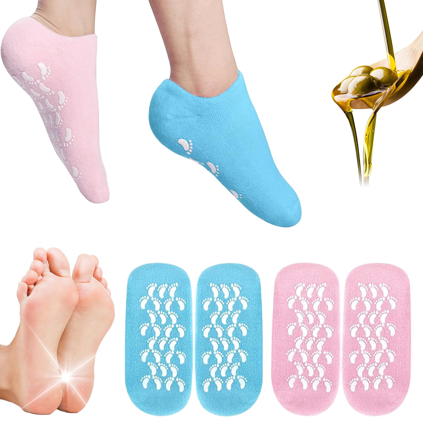 Sagry calcetines hidratantes de gel, enfocados en el empaque, para pies más suaves.
