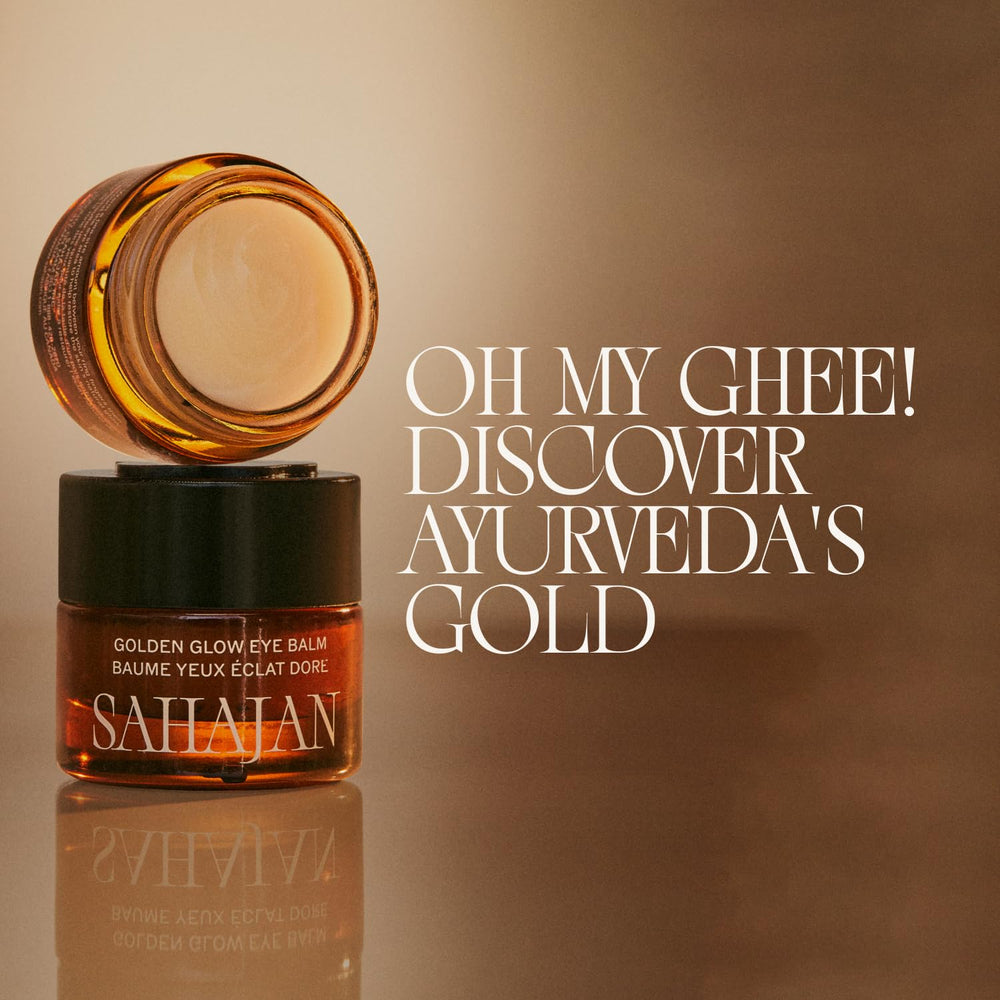Sahajan Golden Glow Eye Balm texture detail highlights rich ghee-based formula.