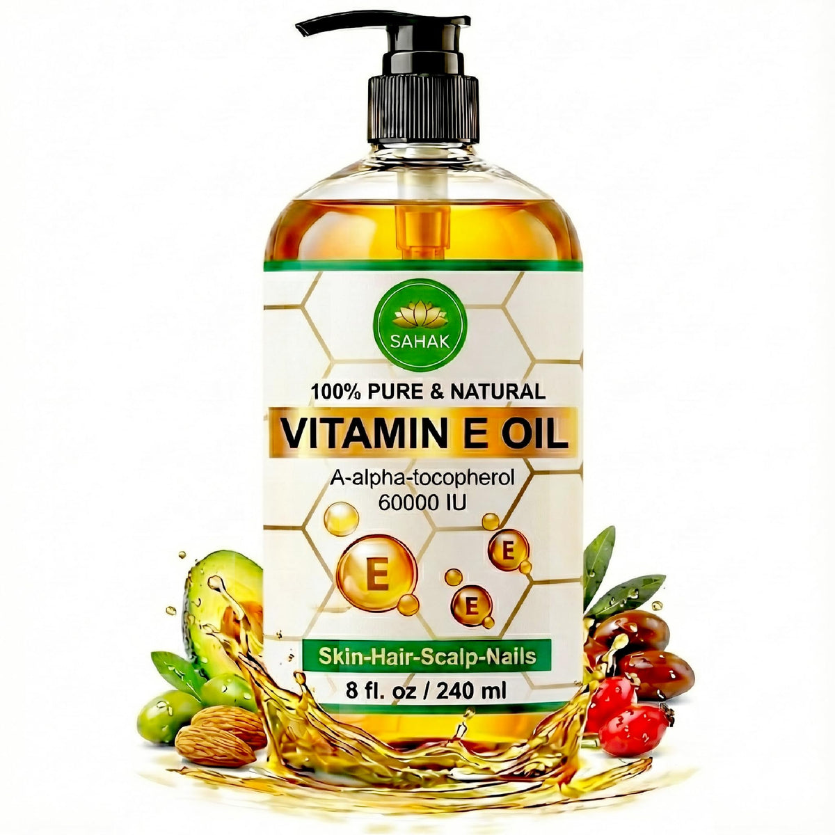 SAHAK Vitamin E Oil 60000iu bottle with amber glass for hydration