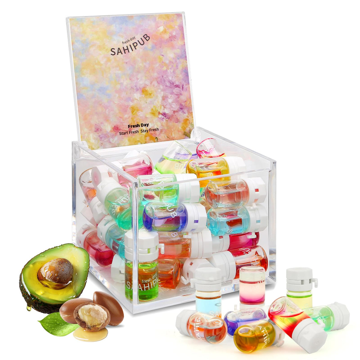SAHIPUB 40-pcs hair oil perfume bottles pour for all-day fragrance and shine.